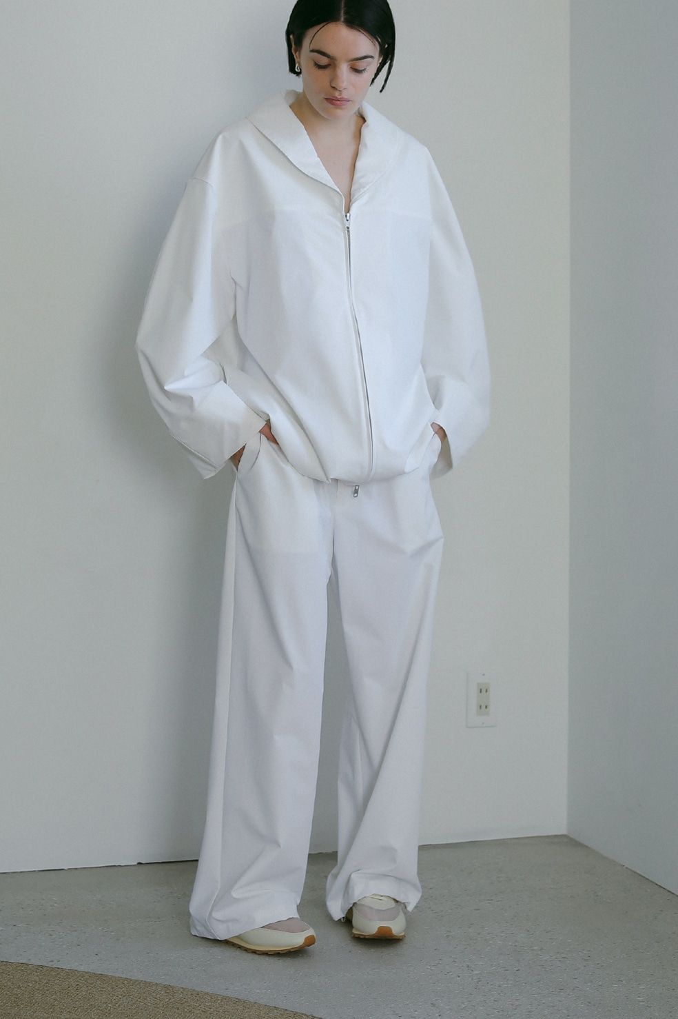 ラッシュガードトップス -  ACTIVE SHAWL COLLAR ZIP TOPS - WHITE