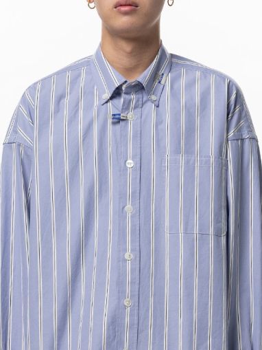 コットン ハイ デンシティ ストライプ ロング スリーブ シャツ | Cotton High Density Stripe Long-sleeve Shirt- LIGHT BLUE