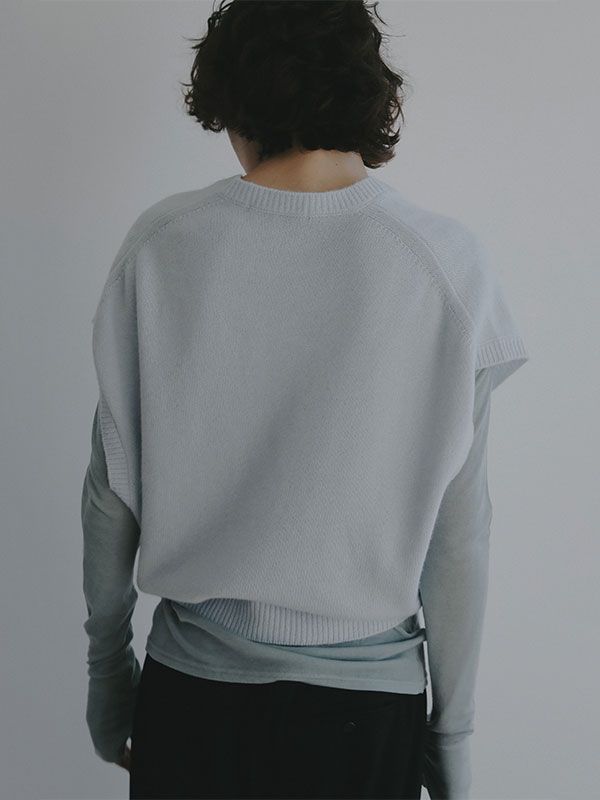 ウールカシミヤスリーブレスニットプルオーバー (BLUE)