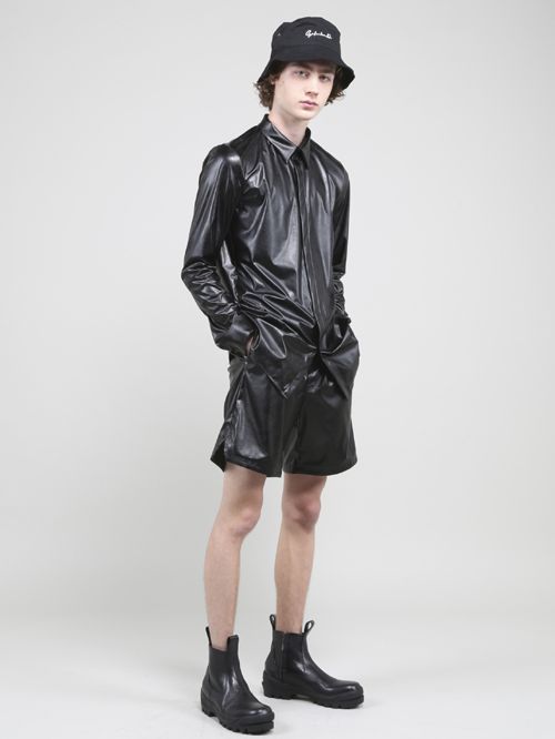 【JO1 川尻 蓮 着用】 ウォッシャブルライトフェイクレザーシャツ - Fake Leather Shirt - BLACK