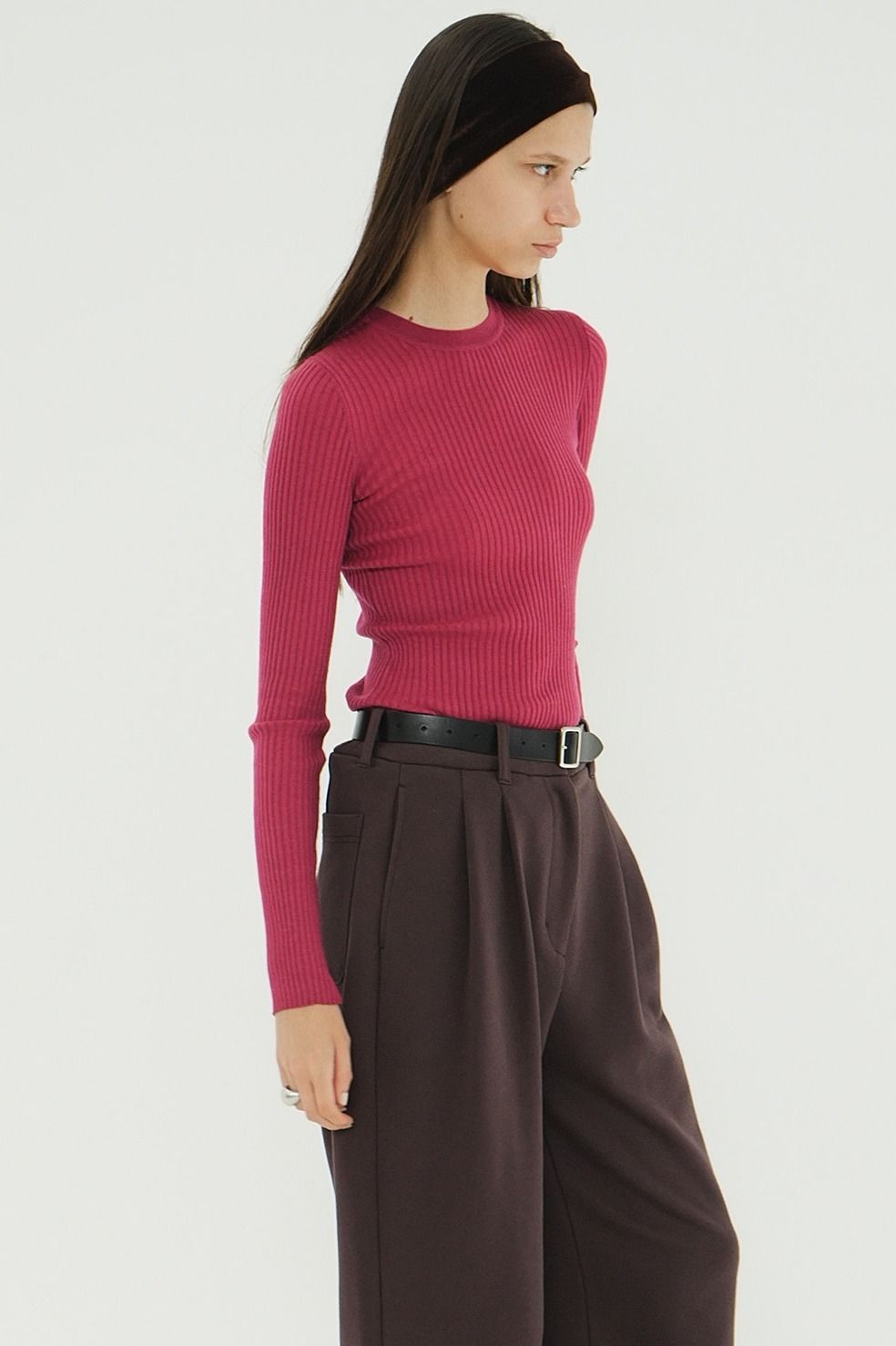 シアーリブニットカットソー | SHEER RIB KNIT TOPS (PINK)