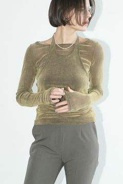 ホルタートップス / ロングスリーブトップスセット - TULLE FLOCKY LAYERED TOPS GREEN