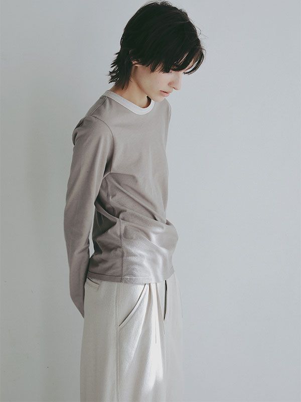 アウトステッチクルーネックロンTee  (GREIGE）