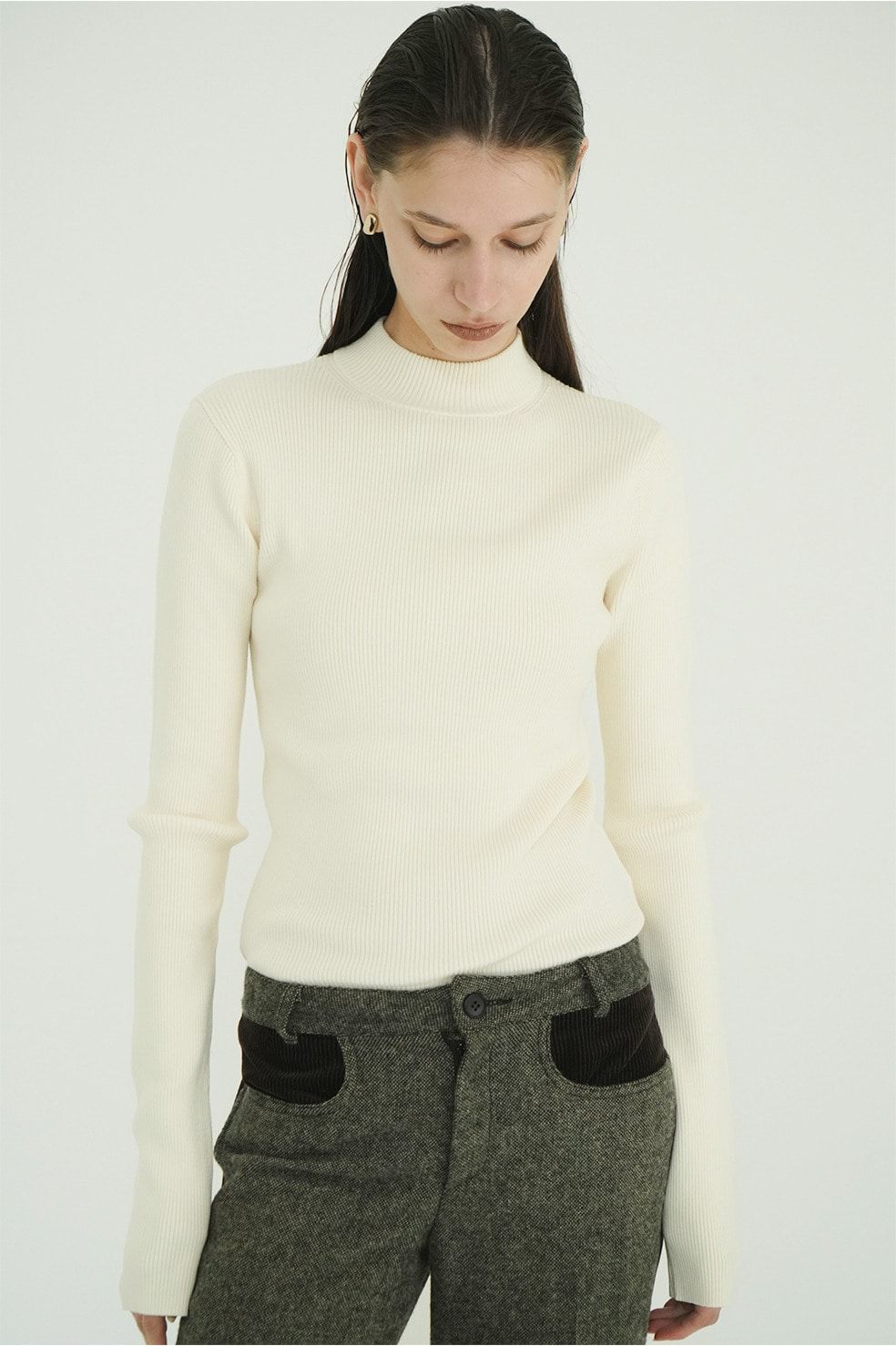 【26AW】 ハイネックリブニットトップス -  H/N RIB KNIT TOPS （IVORY）