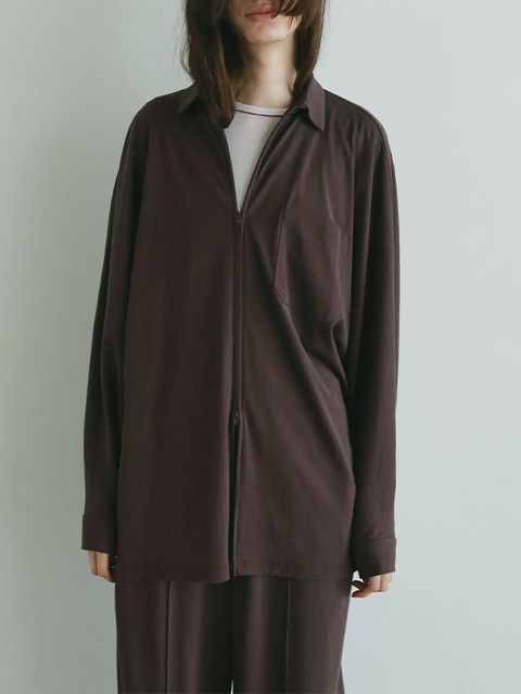 フロントファスナーカットシャツ -  BROWN