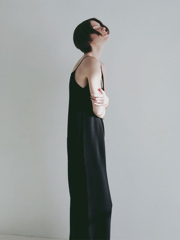 キャミソールニットオールインワン - BLACK