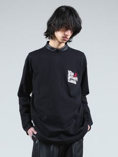 ロゴ刺繍ロングスリーブTシャツ - Embroidery Long Sleeve T Shirt - BLACK