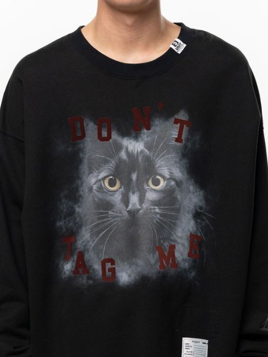キャット プリント スウェットシャツ - Cat Printed Sweatshirt (BLACK)