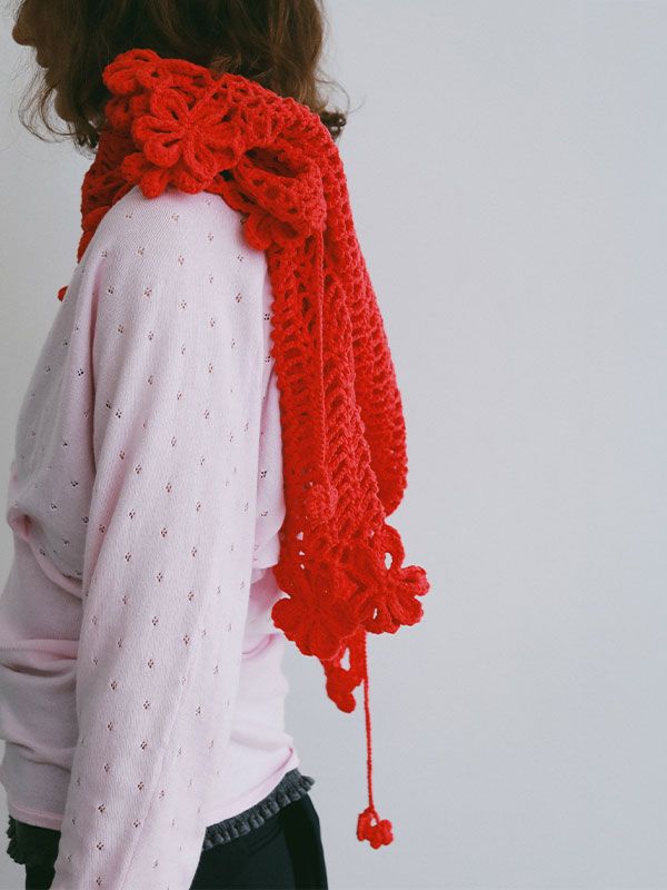 レースコンビカシュクールニットプルオーバー (PINK)