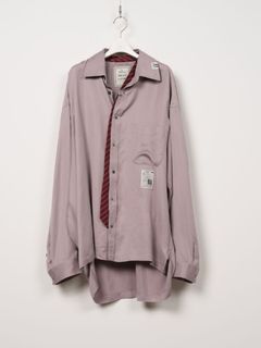 【レディース】ネクタイ付きサテンシャツ - ATTACHED TIE SATEN SHIRT (BLUE)