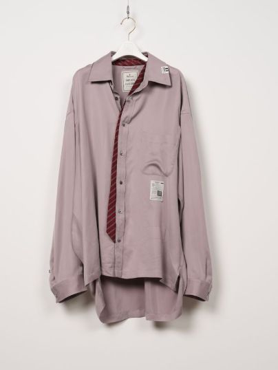 【レディース】ネクタイ付きサテンシャツ - ATTACHED TIE SATEN SHIRT (BLUE)