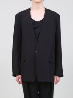 T/Rライトギャバ ノーカラージャケット - No-collar Jacket - BLACK