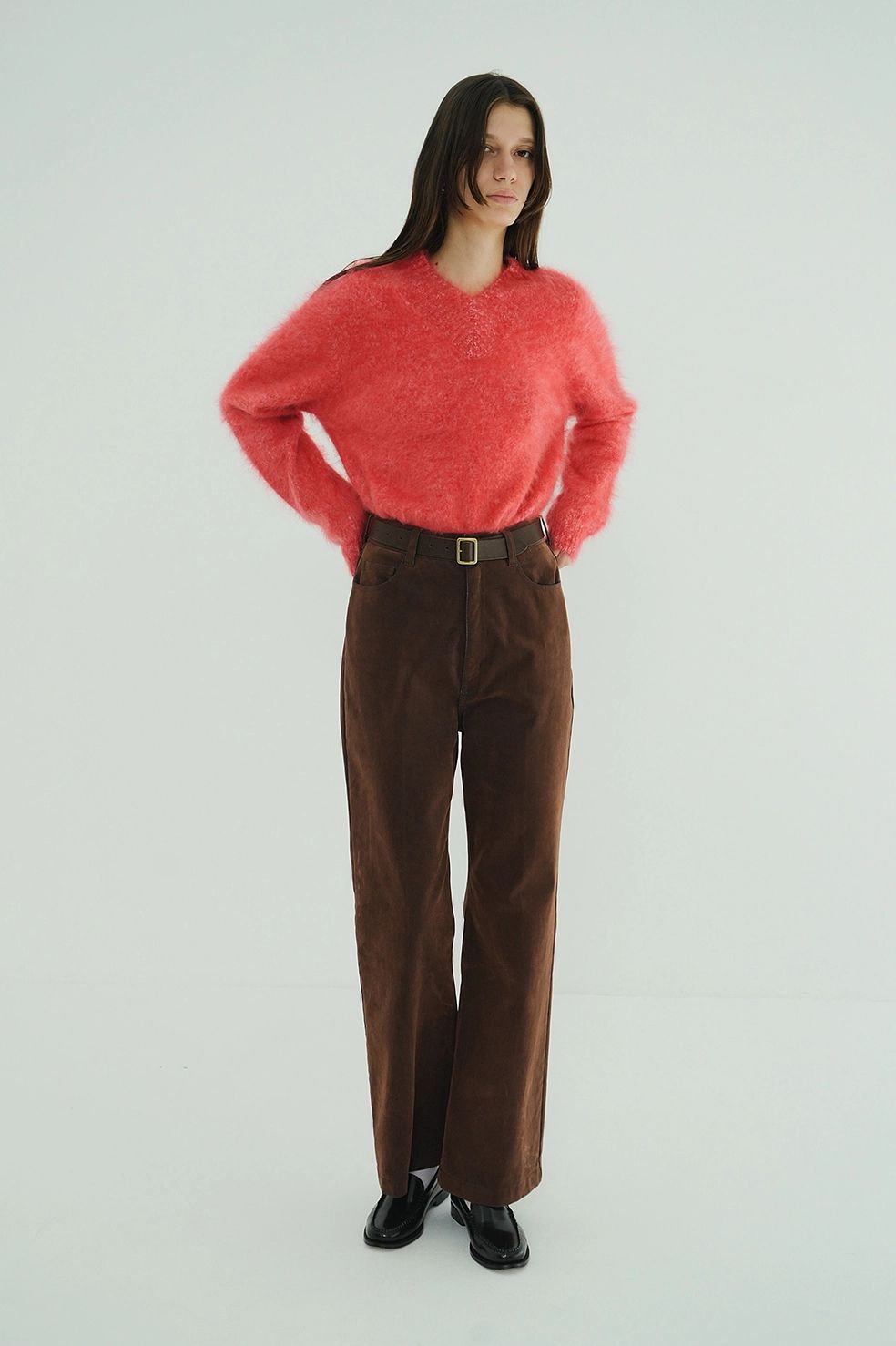 ハイウエスト フロッキーパンツ | FLOCKY CENTER PRESS PANTS（BROWN)