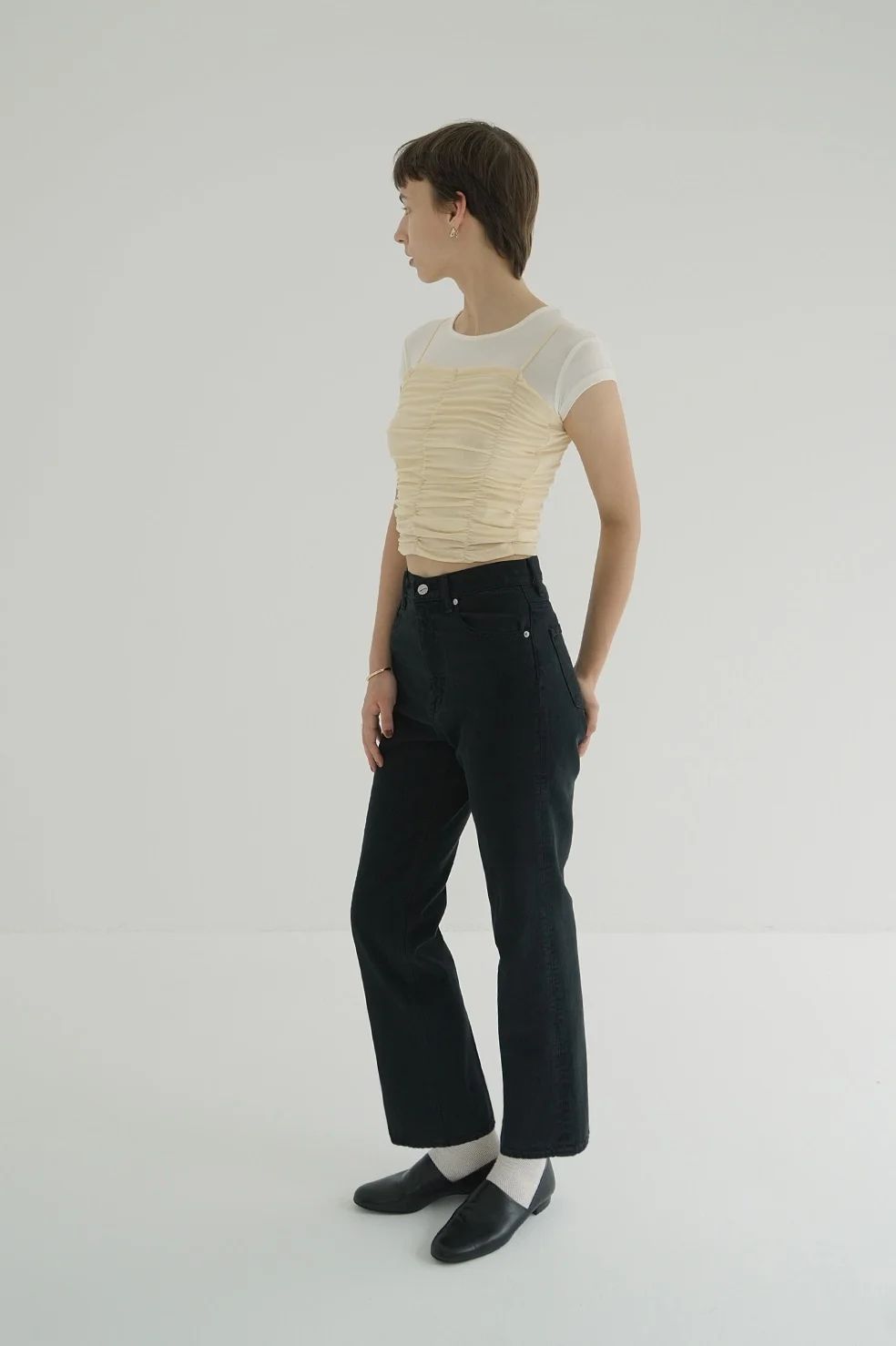 SHIRRING CAMI TOPS IVORY - シャーリングキャミトップス