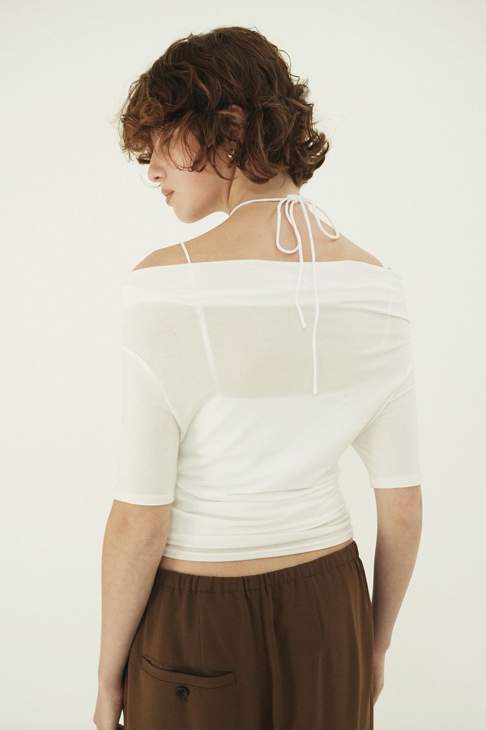 ベアトップ -  THIN CORD HALTER NECK TOPS (WHITE)