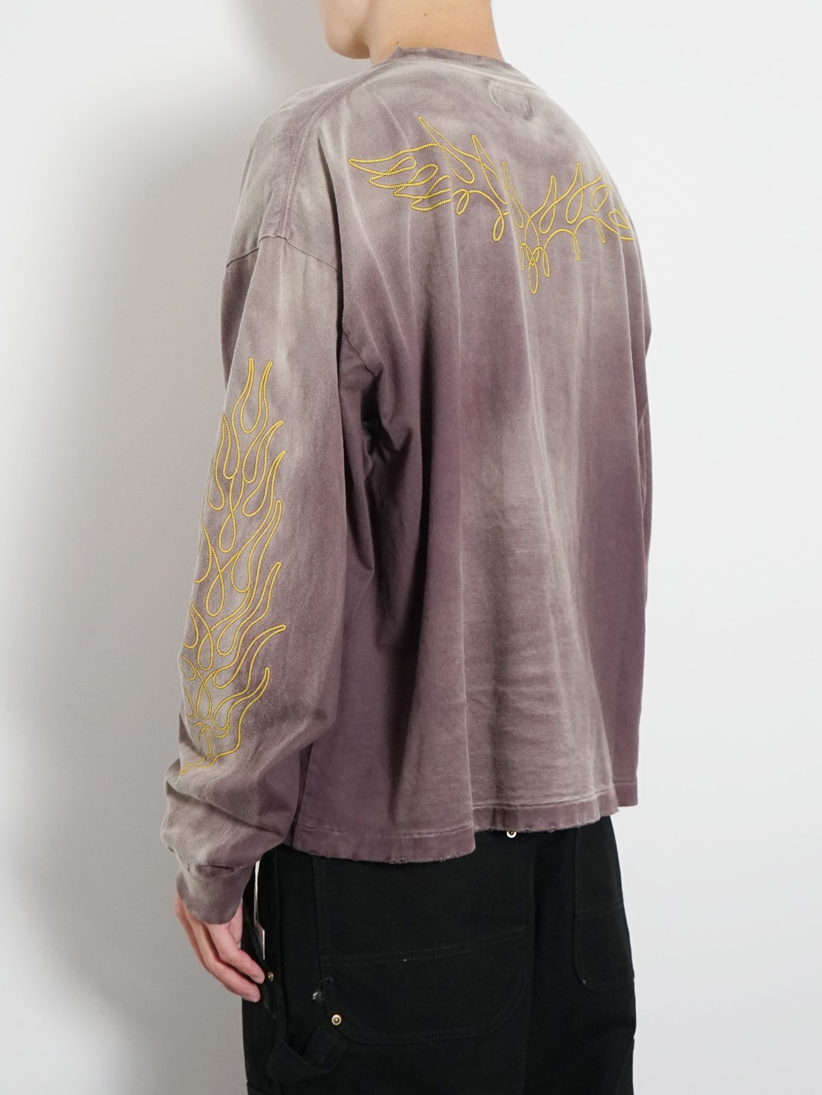 ロープ ブリーチド ロングスリーブ Tシャツ -  "ROPE" BREACHED L/S TEE -  BROWN