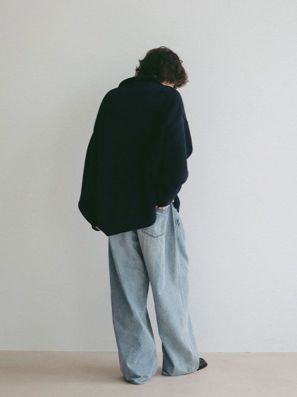 デニムタックワイドパンツ (BLUE)