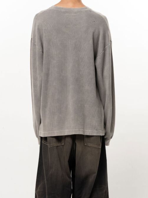 ブリーチド ワッフル ロング スリーブ Tシャツ - Bleached Waffle Long Sleeve T-Shirt (KHIKI)