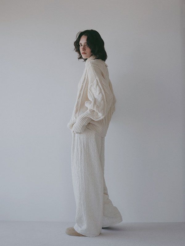 コットンジャガードカーブパンツ （OFF WHITE)
