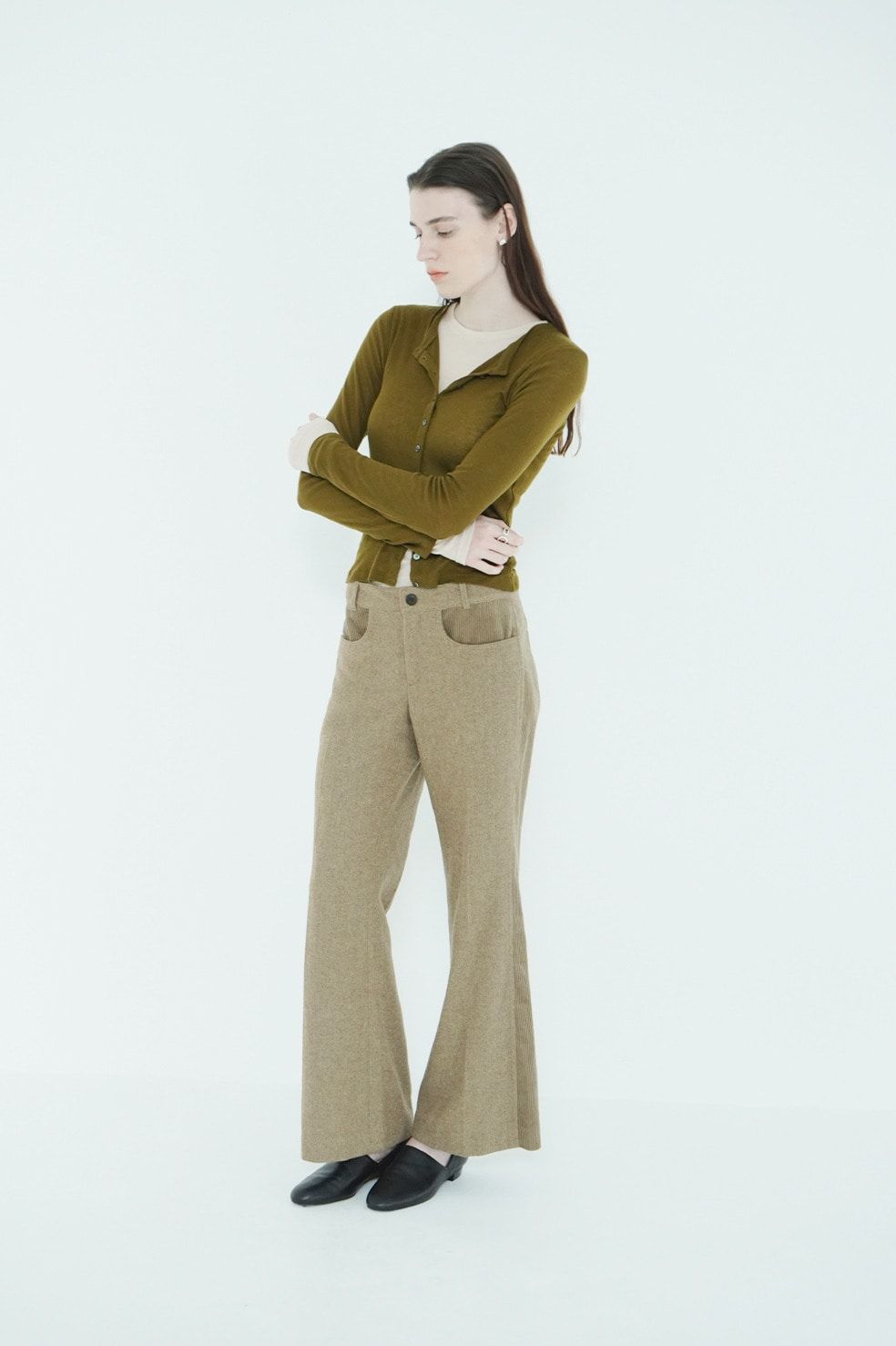 コーデュロイパネルメランジパンツ - CORDUROY PANEL MELANGE PANTS (BEIGE)