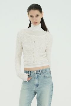 ダブルフェイス シャーリング カーディガン  - W FACE SOFT SHIRRING CARDIGAN (WHITE)