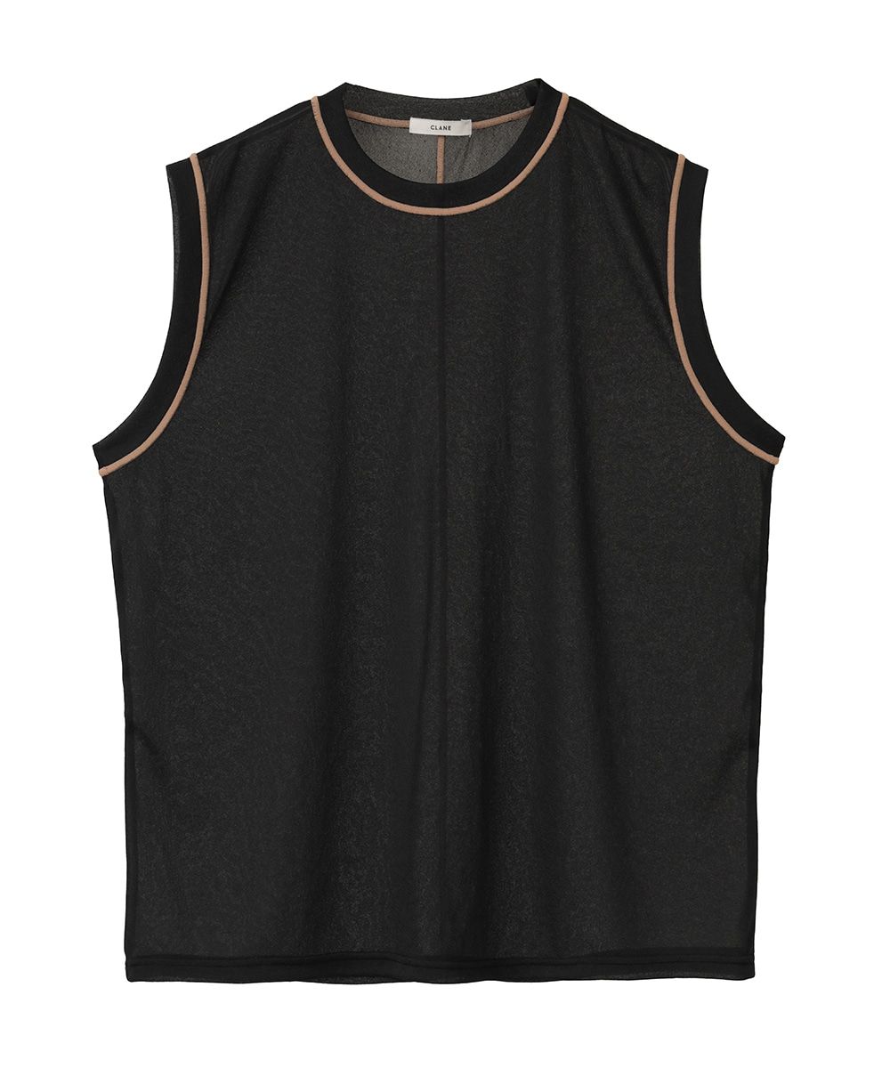 ノースリーブカットソー - LINE SHEER S/S - BLACK