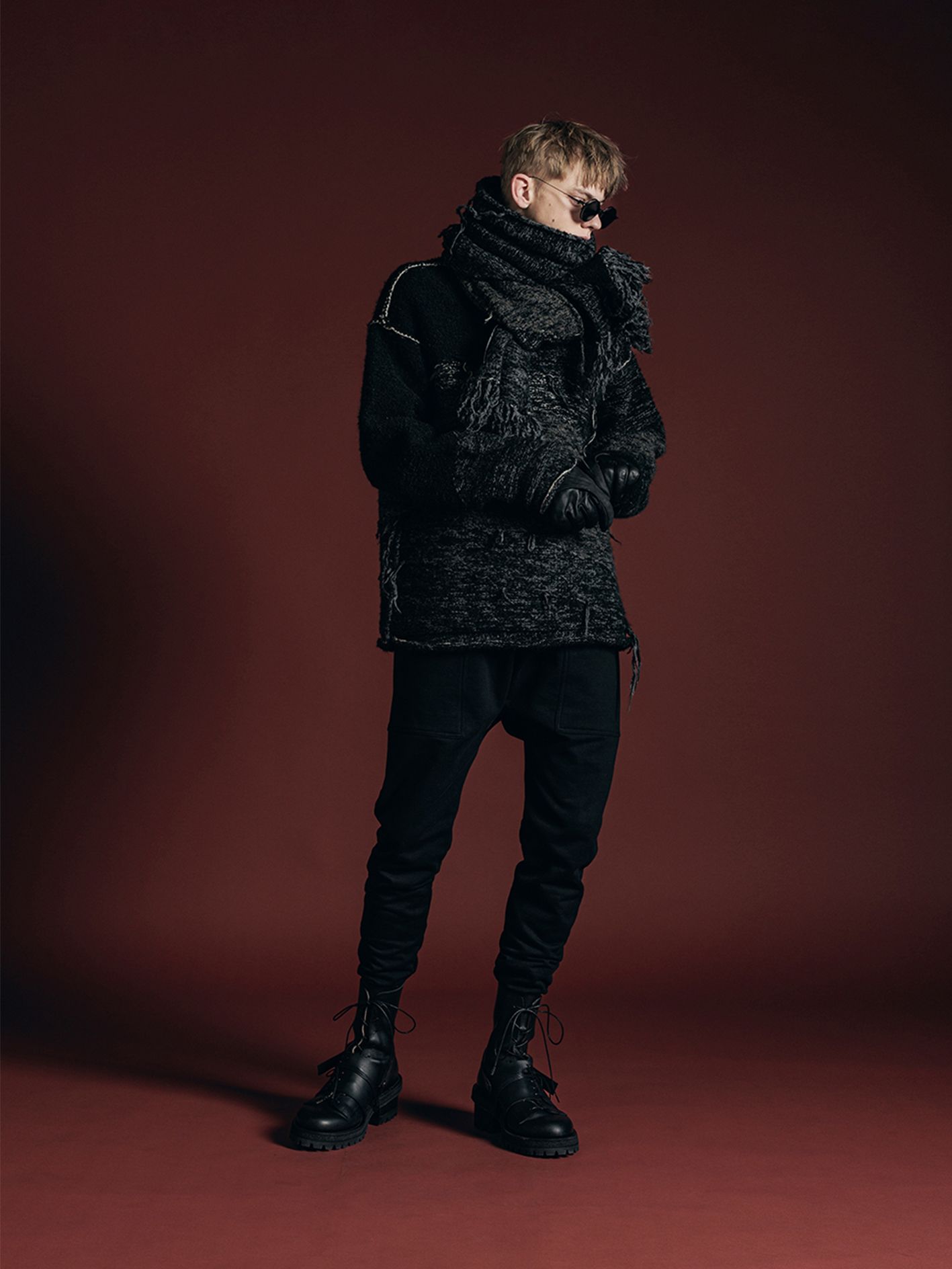 リバーシブル プルオーバー - reversible grunge sweater - VI-3652-07 - A-BLACK