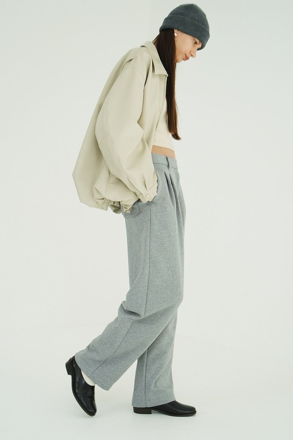 2タックスウェットパンツ - TWO TUCK SWEAT PANTS (GREY)