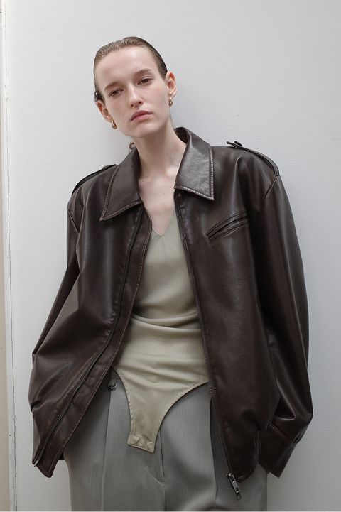 バルキーラインシングルレザージャケット - BULKY LINE SINGLE LEATHER JACKET (BROWN)