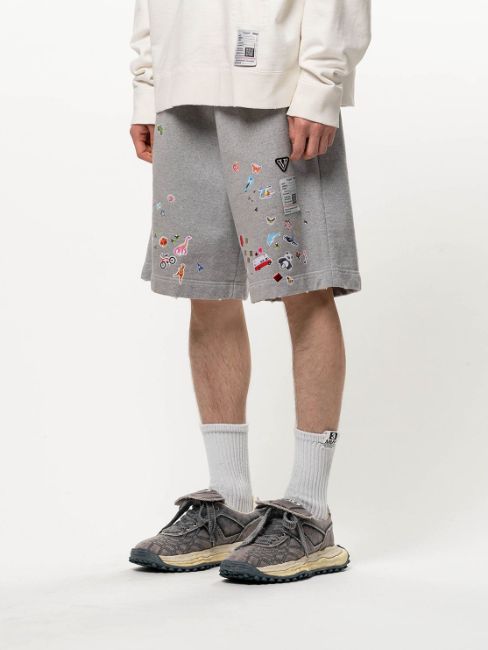 キッズ ステッカー プリント スウェット ショーツ - Kids Sticker Printed Sweat Shorts (GREY)
