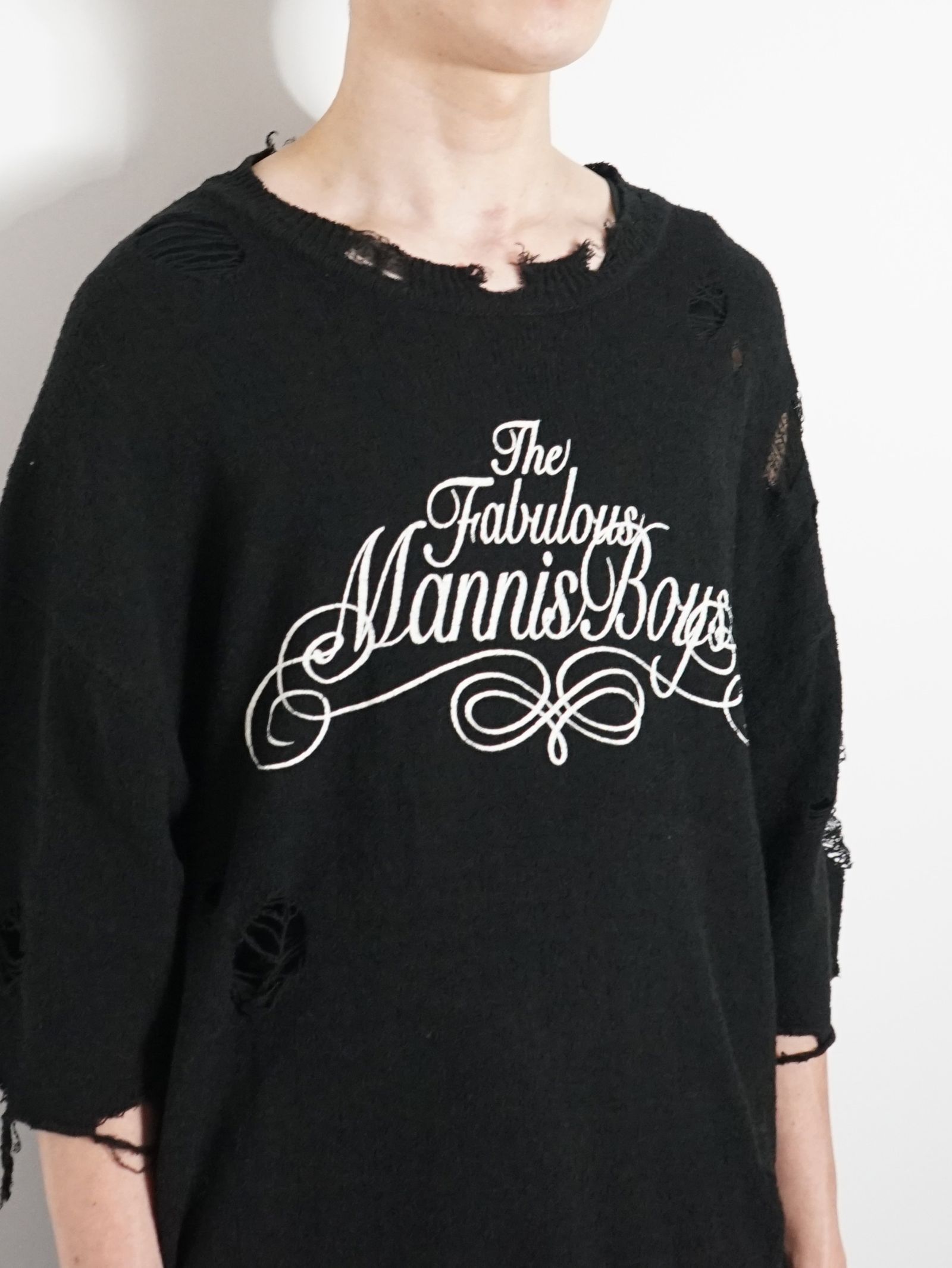ディストレスドニットティーシャツ  - Distressed KNIT TEE - BLACK