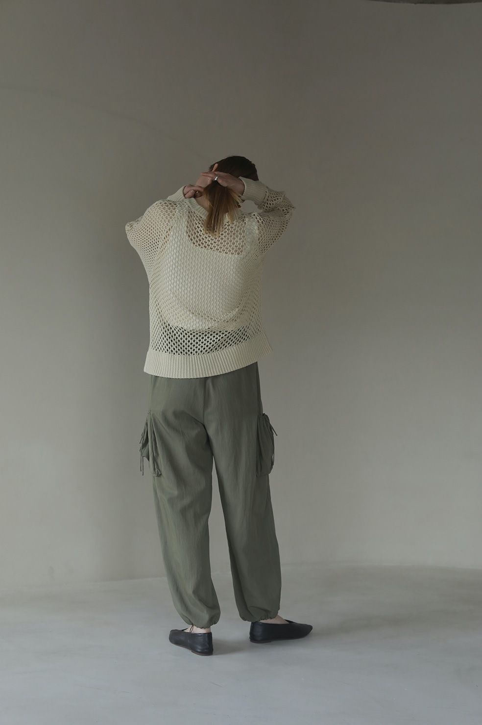 メッシュニットトップス -  MESH KNIT TOPS - BEIGE