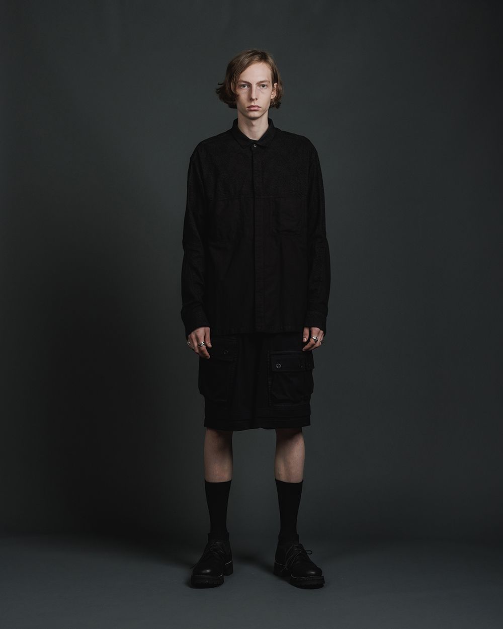 天竺 ショーツ - jersey baggy short - BLACK