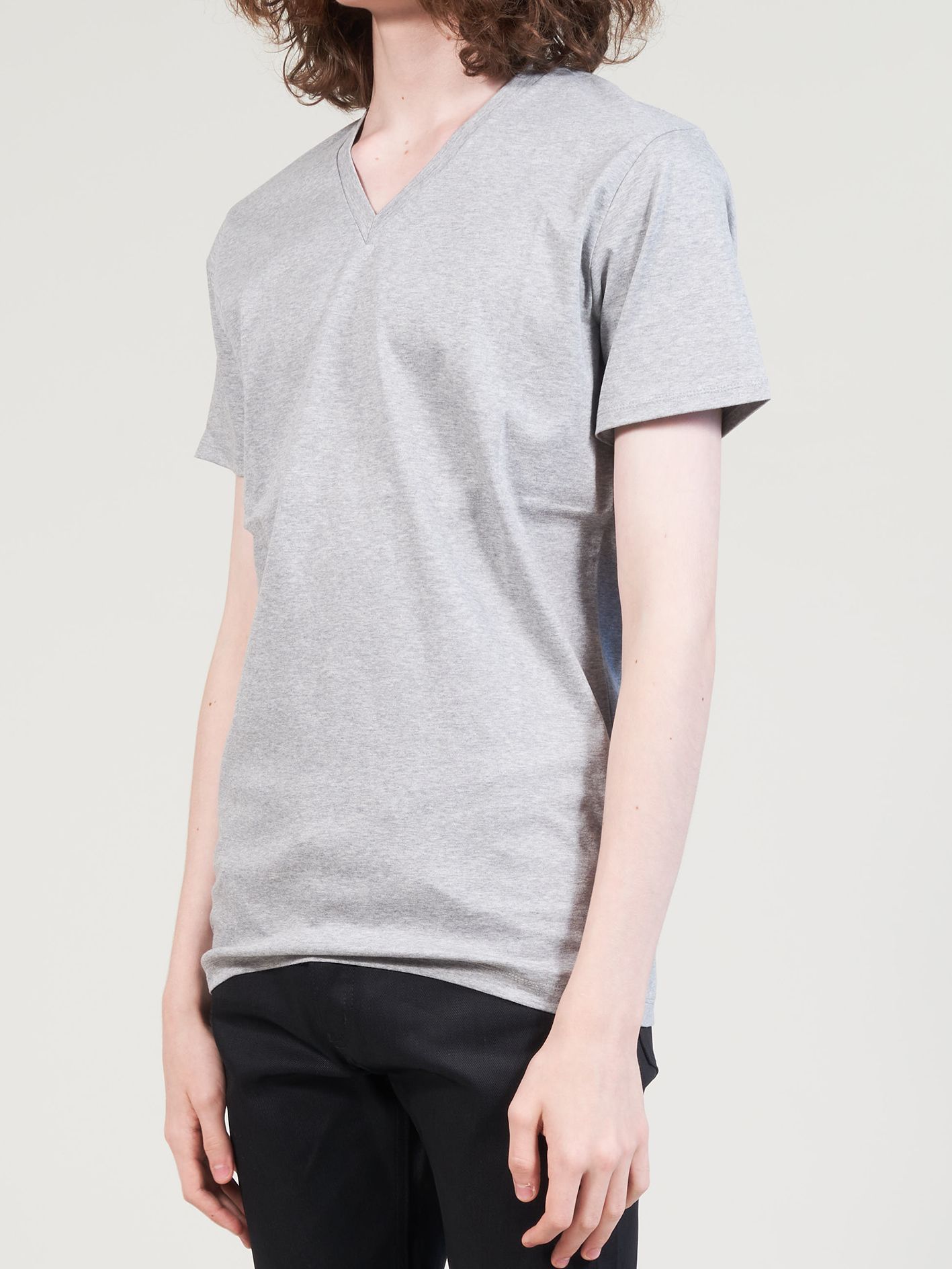バイオシルケットスムースVネックTシャツ - V-Neck Pullover - HEATHER GRAY