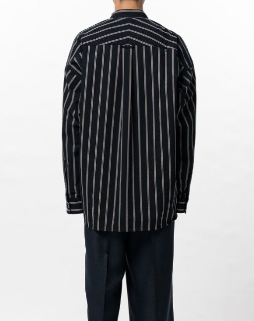 コットン ハイ デンシティ ストライプ ロング スリーブ シャツ | Cotton High Density Stripe Long-sleeve Shirt- BLACK