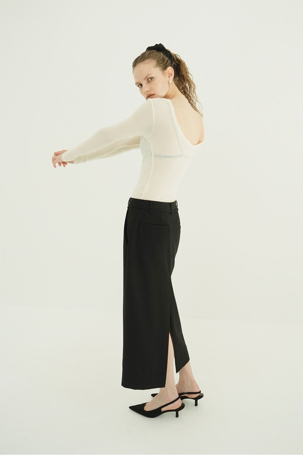ウールリブカットソー - W FACE WOOL RIB TOPS（WHITE）