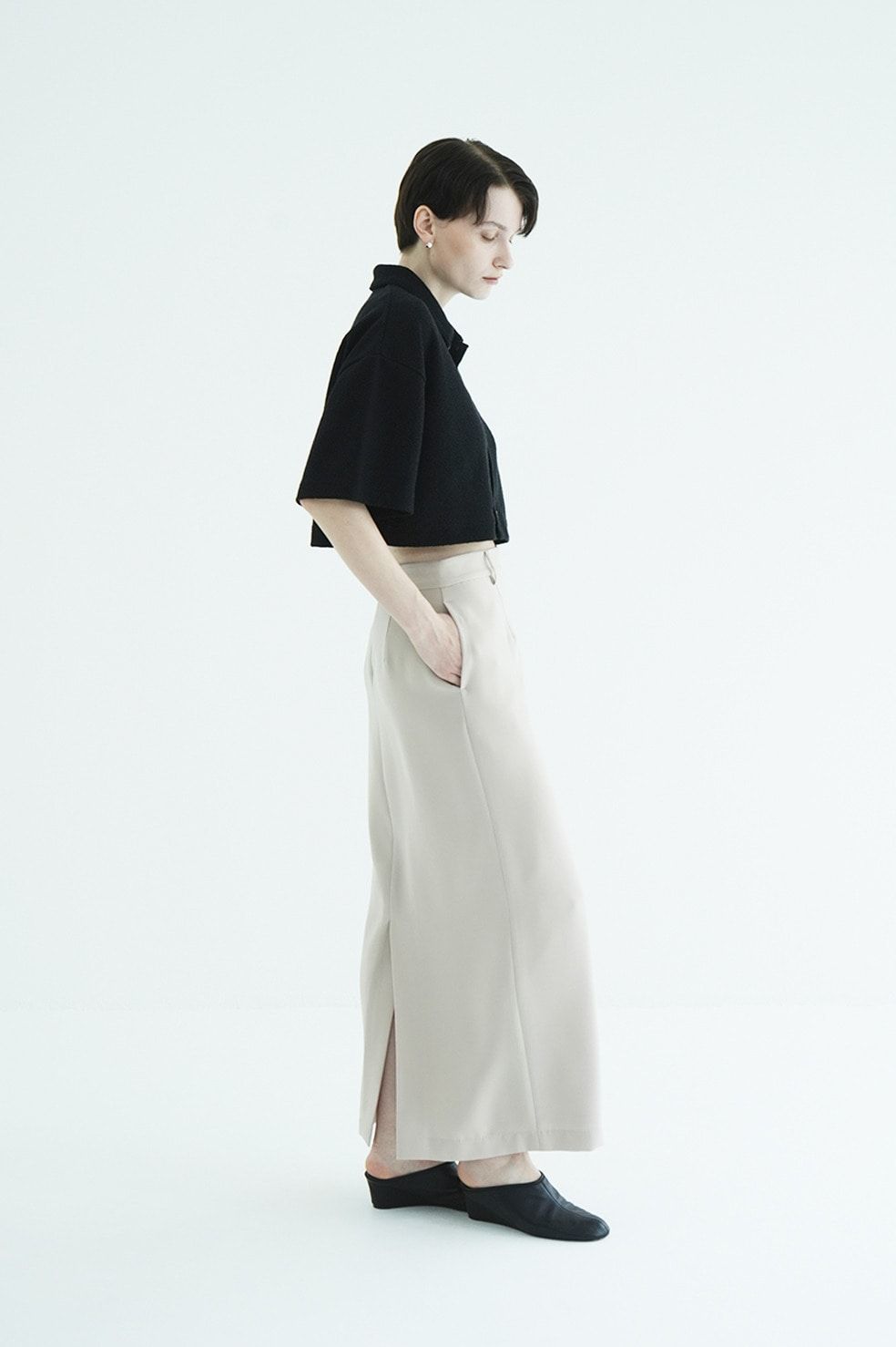 クロップドポロトップス - CRISP CROPPED POLO TOPS (BLACK)