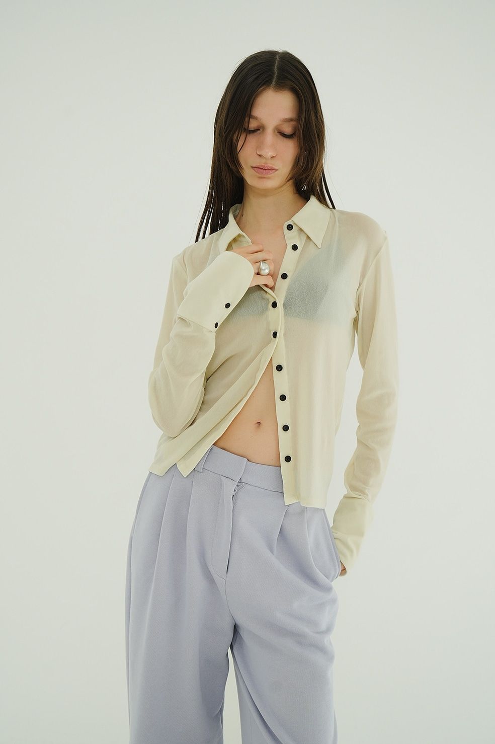 チュールフロッキーシャツ | TULLE FLOCKY SHIRTS (IVORY)