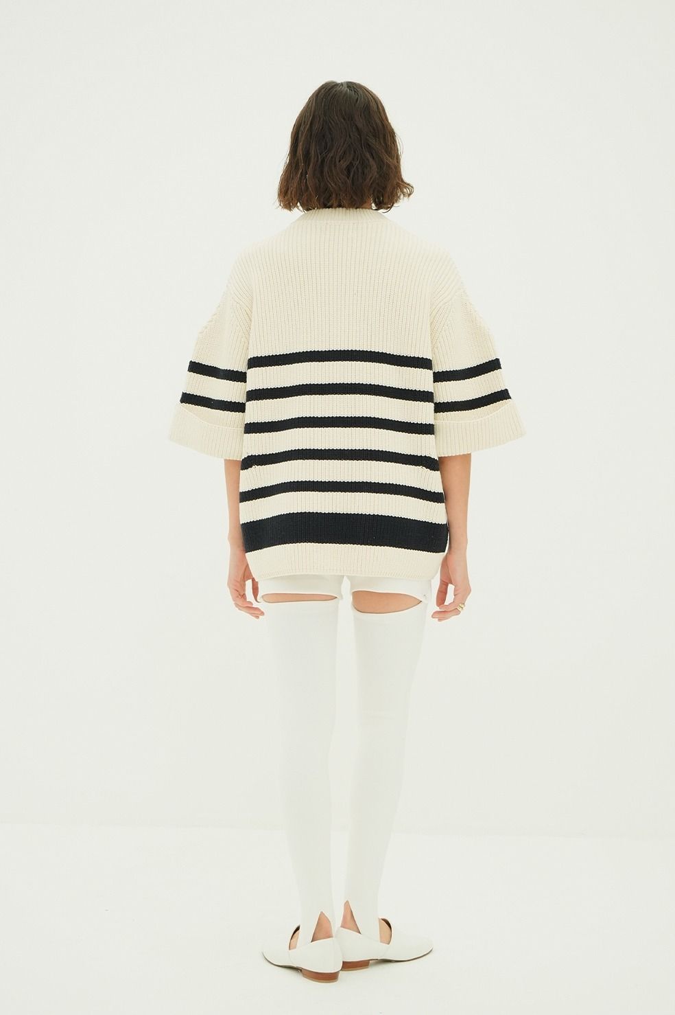 ニットトップス - OVER HALF SLEEVE KNIT TOPS (BORDER)