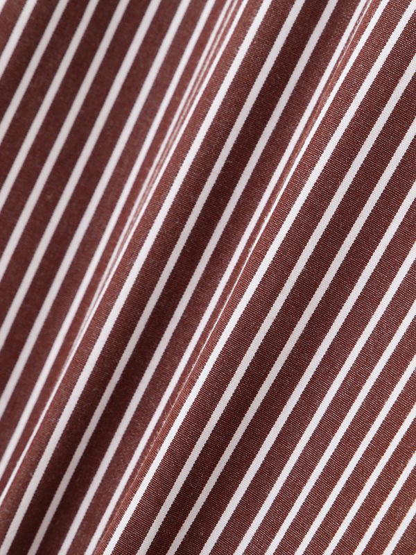 ハーフスリーブストライプオールインワン - BROWN