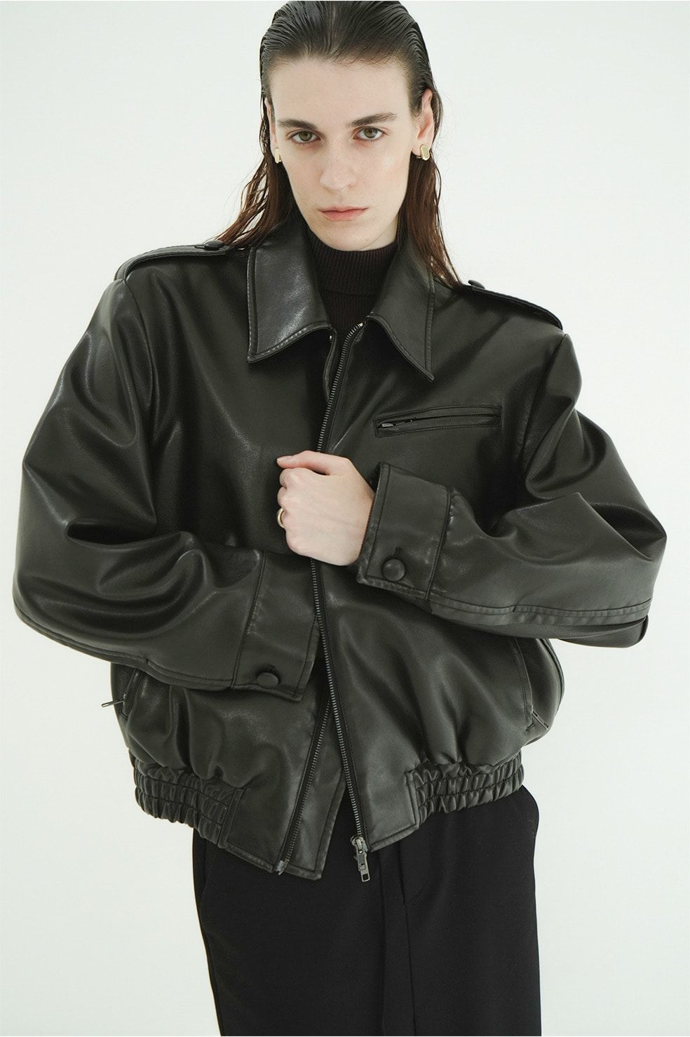 バルキーラインシングルレザージャケット - BULKY LINE SINGLE LEATHER JACKET (BLACK)