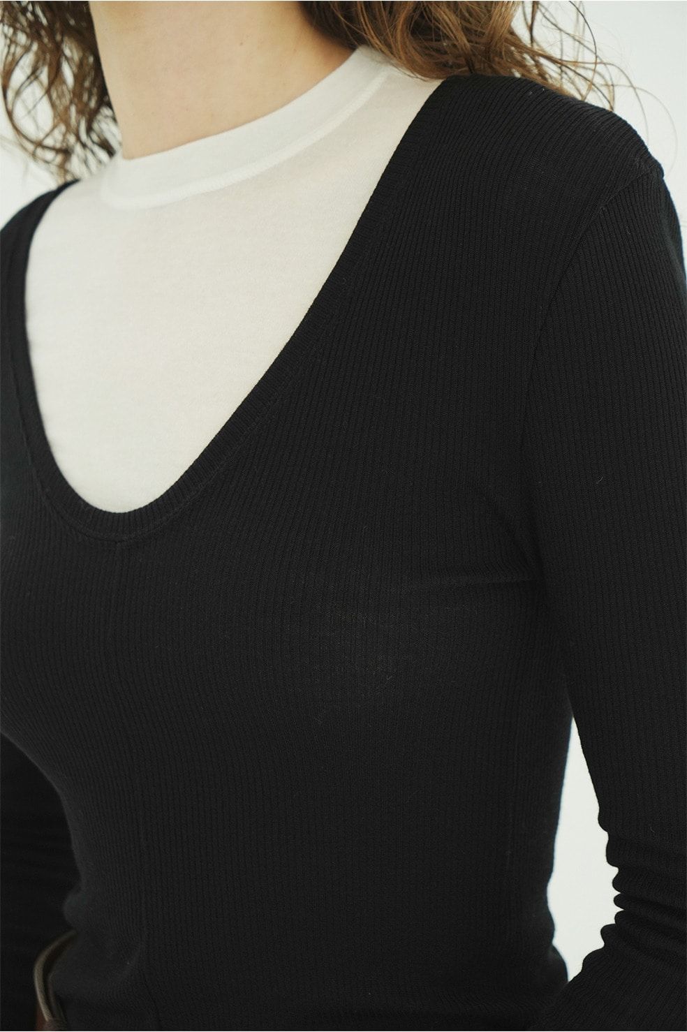 ウールリブカットソー - W FACE WOOL RIB TOPS（BLACK）