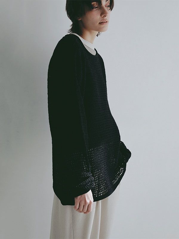 シアークロシェニットプルオーバー - BLACK