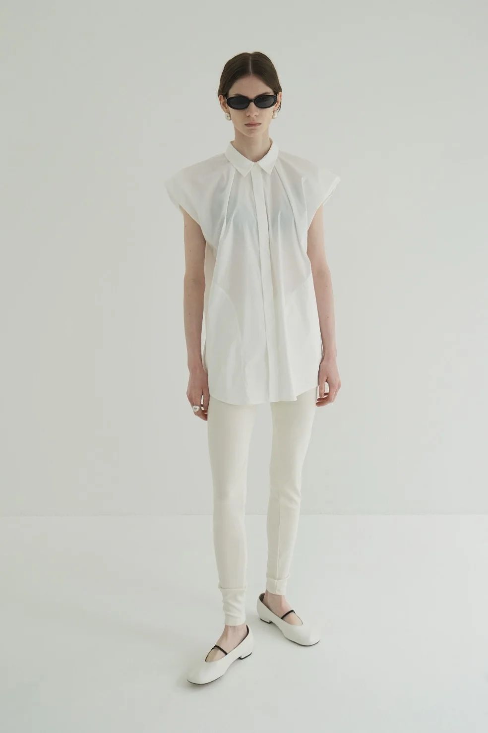 ニュアンス ショルダーロングシャツ - NUANCE SHOULDER OVER SHIRTS - WHITE