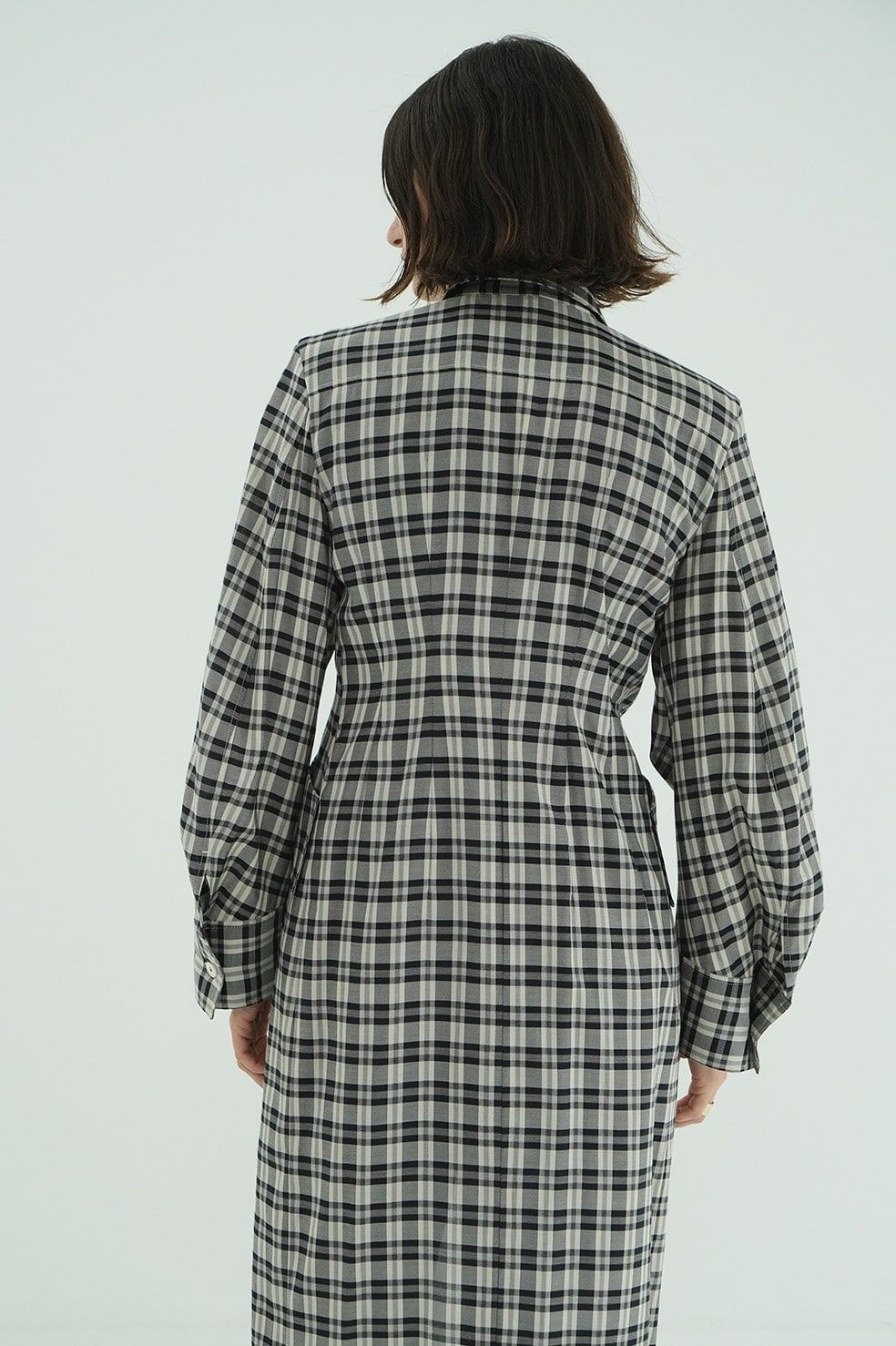 チェックシャツワンピース - UP POCKET CHECK SHIRT ONEPIECE (BLACK)