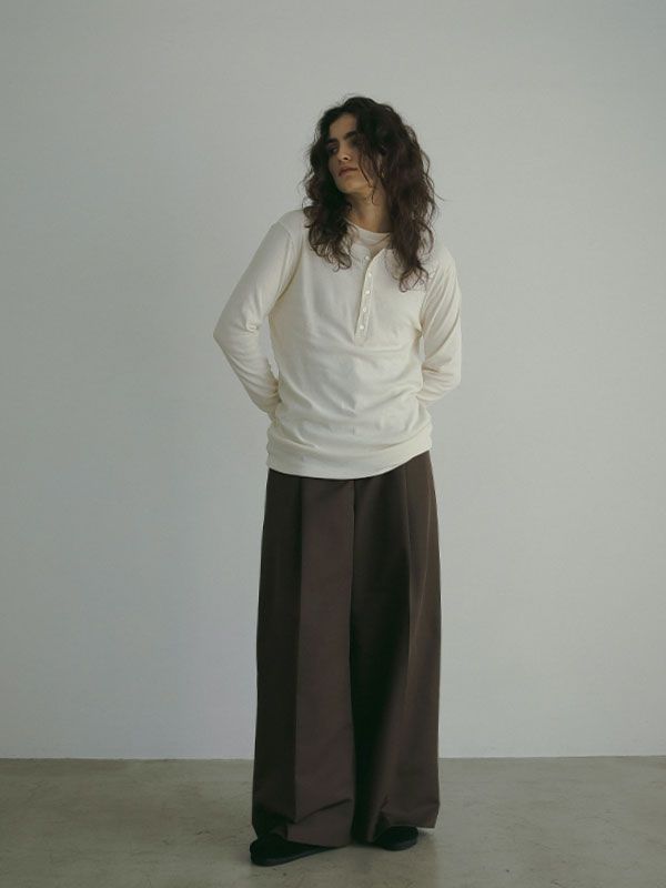 ハイウエストシャンタンワイドパンツ  - BROWN