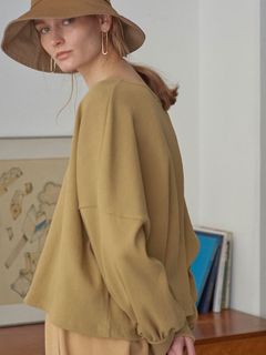 コットンリブボックスプルオーバー - BEIGE