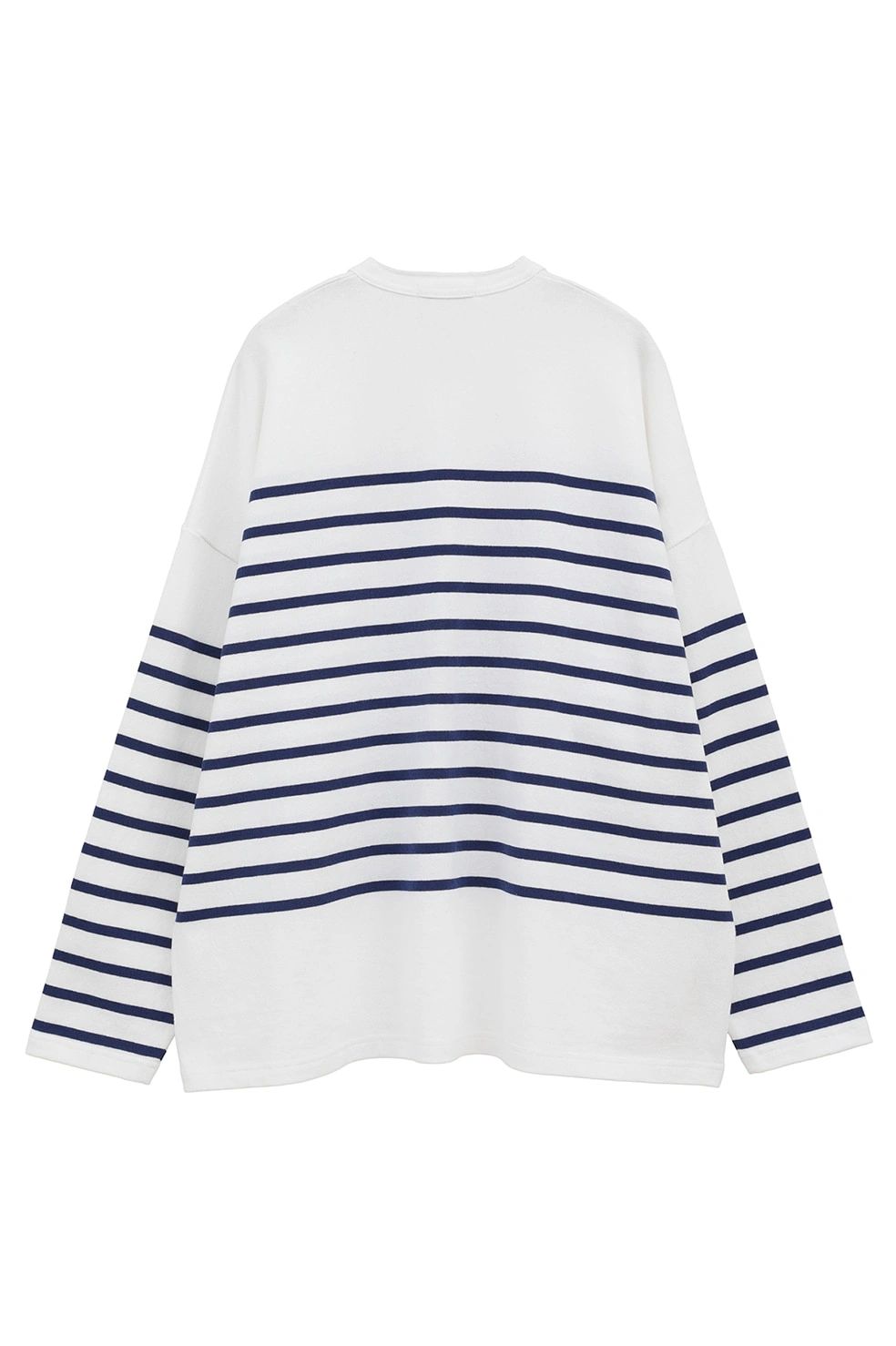 ヘンリーネックデザイントップス - WIDE HENRY NECK BORDER TOPS (WHITE)