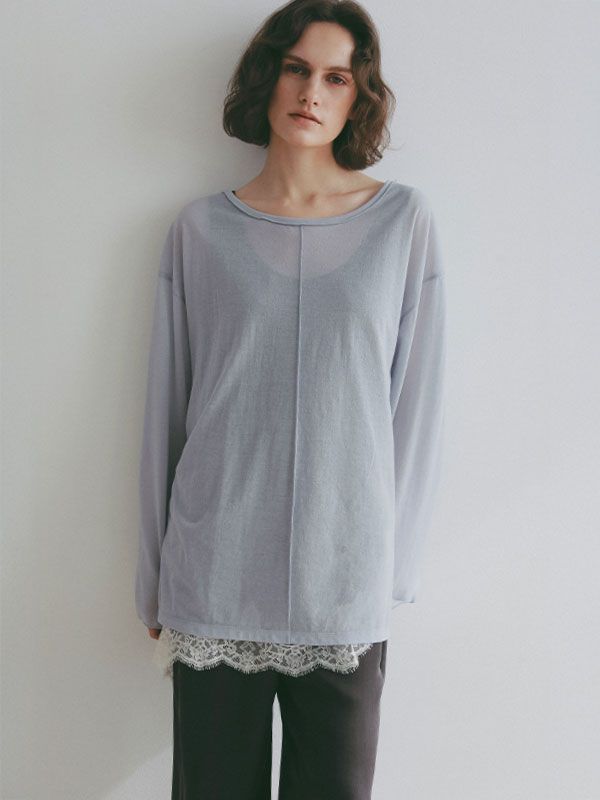 センターピンタックシアーロンTee (BLUE)