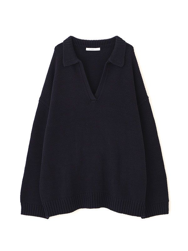 オーバーサイズスキッパーニットプルオーバー (NAVY)